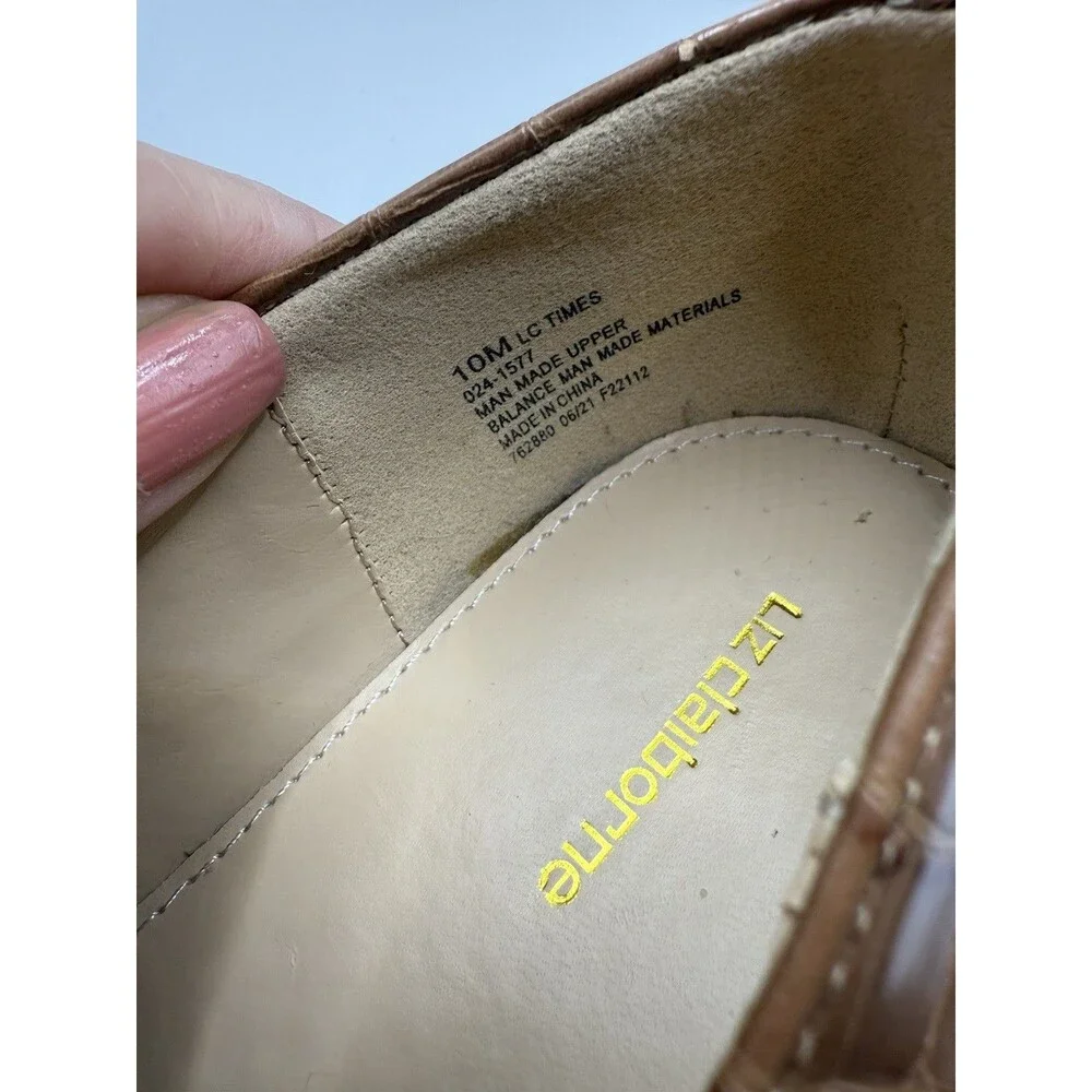 EUC Liz Claiborne Brown Croc Print Loafers w/ Gold Accents Women's Size 10M